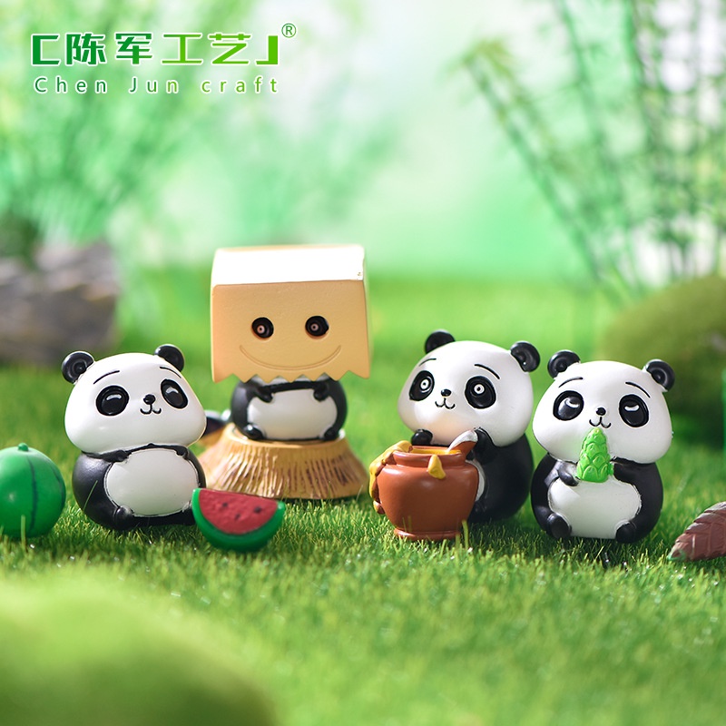 新款小熊貓系列微景觀園藝DIY造景配件 調皮可愛吃竹子熊貓小擺件 拍攝道具 盆栽佈置 蛋糕製作配件