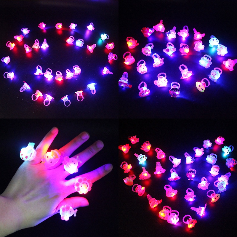 時尚卡通閃光環形燈 3cm 彩色 LED 發光手指燈 50 件一盒帶電池手指套 ~ 音樂會玩具