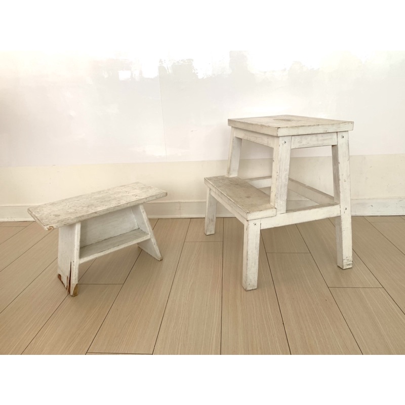 IKEA白色木頭墊腳凳/椅凳/買ㄧ送一（小凳子）/白楊木bekvam