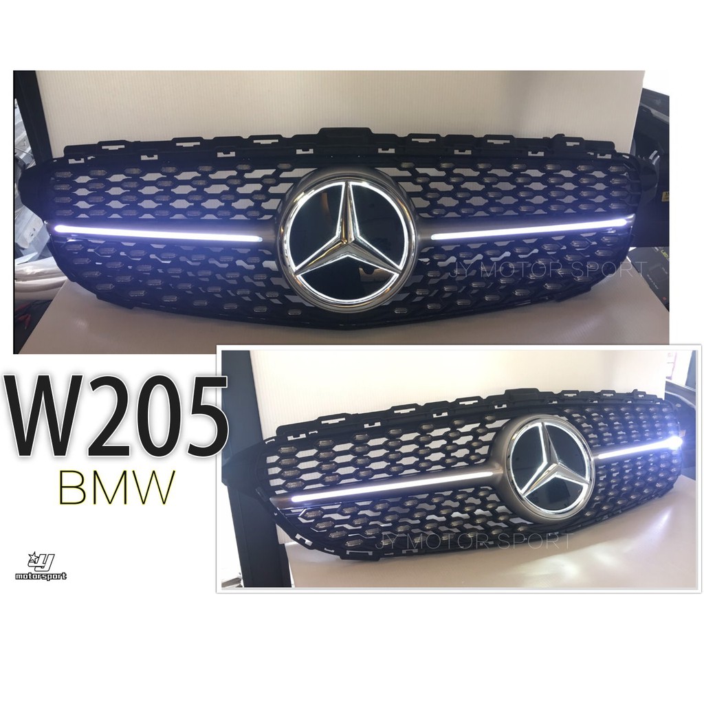 小傑車燈--全新 只有一支BENZ W205 C300 升級新款 動態流光一抺藍 極光滿天星 水箱罩