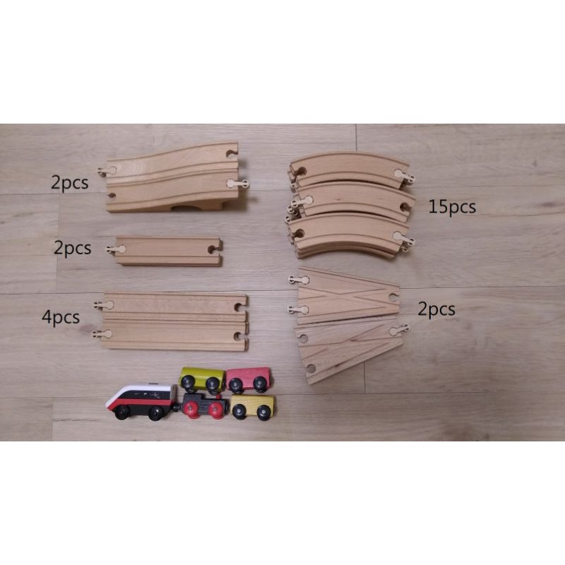 IKEA  兒童實木火車軌道遊戲組 (軌道25件/電動火車頭1件/木製小火車4件) (五成新)