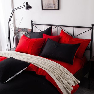床包組 標準雙人 純黑紅 玩色 素色 馬卡龍 精梳純棉 5尺 床包組 被套 枕套 簡約 北歐 佛你企業