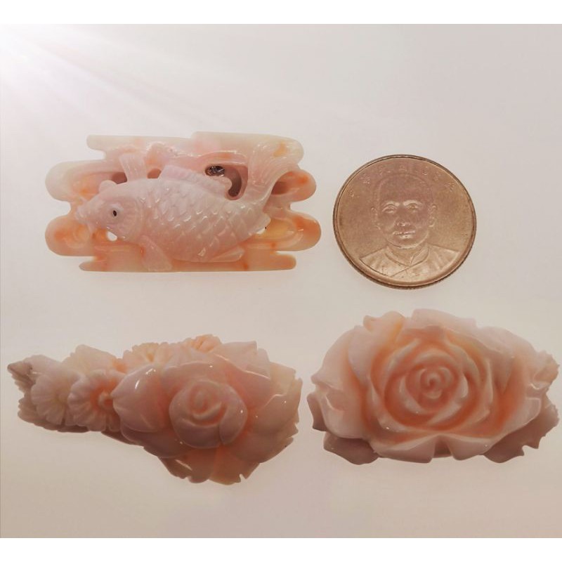 天然粉紅珊瑚胸針(實心實料)