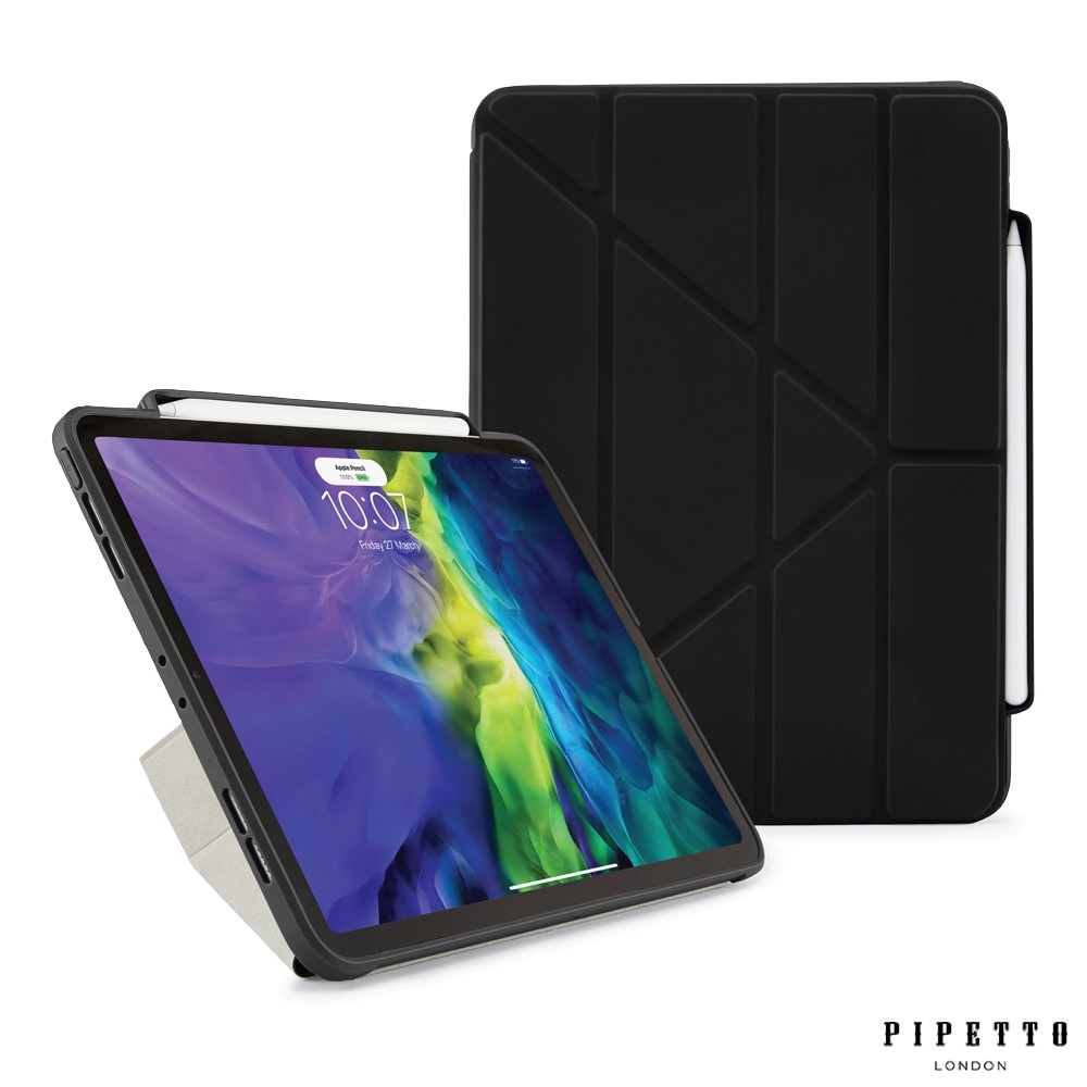 Pipetto iPad Air 10.9吋第4/5代 /Air 11吋Origami多角度多功能保護套(內建筆槽)黑色