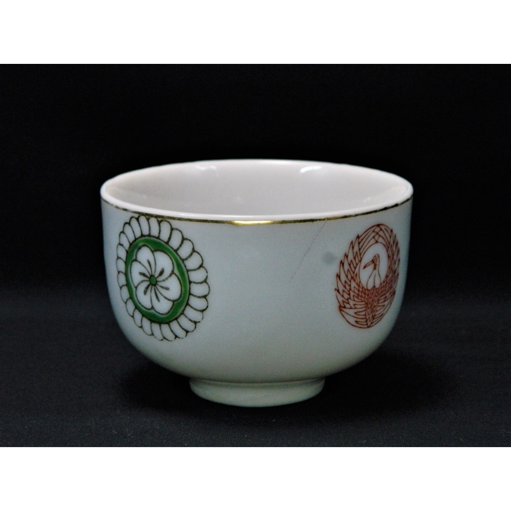 早期日本 色繪描金團鶴團花紋 小島號茶杯 有款 日治 陶瓷茶器 茶道具 民藝 古民具52041