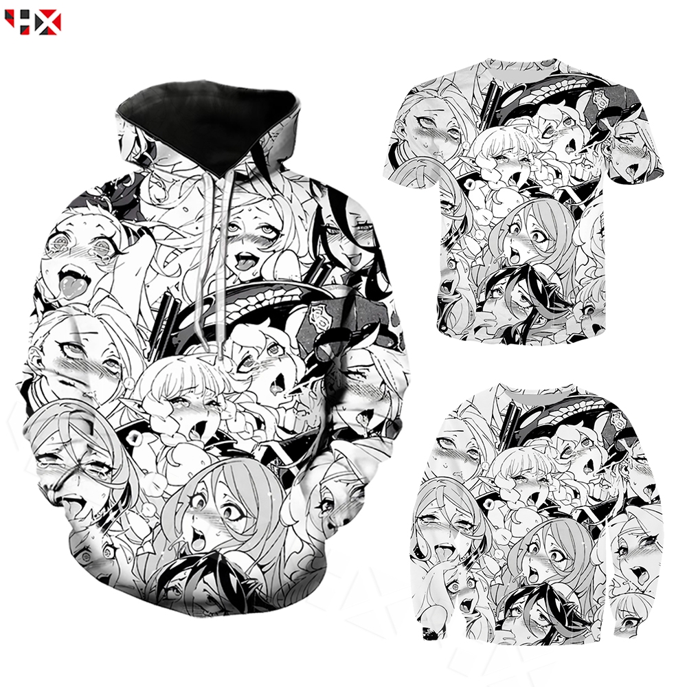 Hx 阿嘿顏臉紅少女阿黑顏ahegao Hentai 3d打印印花男生女生衣著短t 長袖運動衫帽t 蝦皮購物