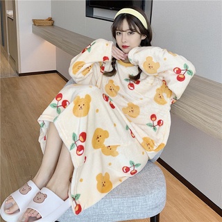 【微胖mm專屬】珊瑚絨睡裙女秋冬加厚法蘭絨甜美寬松大尺碼孕婦睡衣胖MM學生中長款