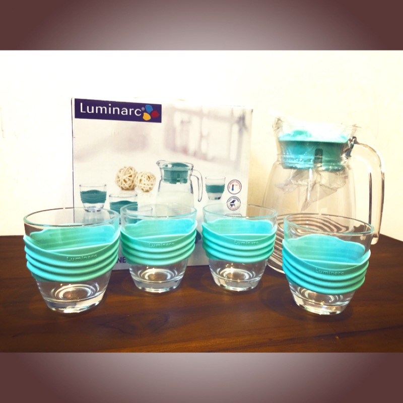 Luminarc 法國品牌 樂美雅 禮盒組 5件組 水壺 水杯 湖水綠 馬卡龍色