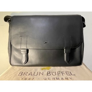 全新BRAUN BUFFEL GERMANY 🇩🇪德國 小金牛 牛皮 斜背包 側背包 郵差包 黑色 經典
