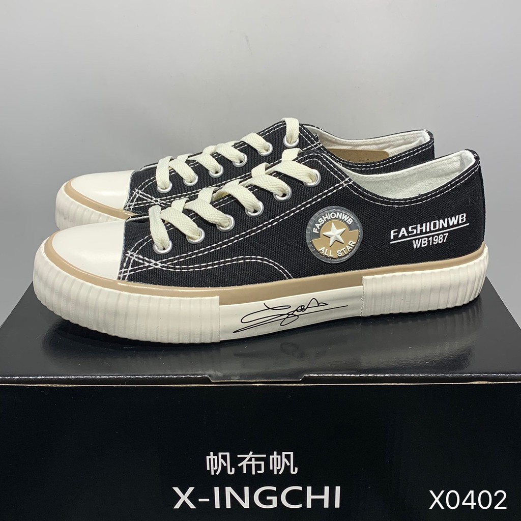 X-INGCHI 女款卡其黑色帆布休閒鞋 NO.X0402