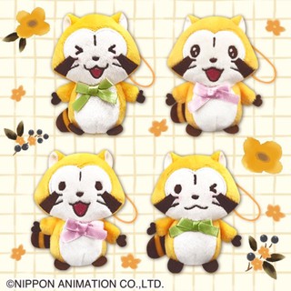 <玩具反斗鎮> 日本 正版 小浣熊 蝴蝶結 景品 領結 小吊飾 黃花 玩偶 娃娃 Rascal 拉斯卡爾 幸運草 夏日