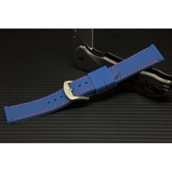20mm silicone 網紋賽車疾速風格深藍色矽膠錶帶,不鏽鋼製錶扣,紅色縫線,雙錶圈,diesel oris