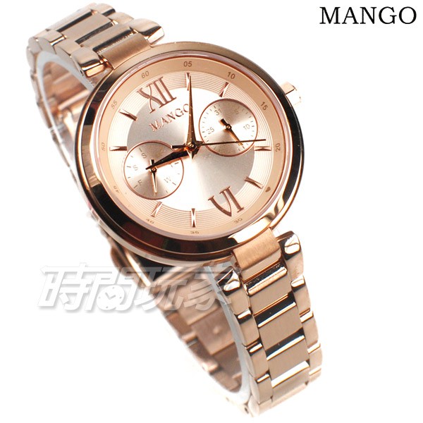 (活動價) MANGO 原廠公司貨 自信甜美 日系風格 雙環 不鏽鋼女錶 防水 玫瑰金 MA6749L-RG【時間玩家】