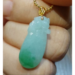 🌸極上珠寶🌸天然A貨緬甸玉翡翠 18 K金扣頭鑲老坑冰糯種飄陽綠福瓜玉墜