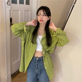 防曬薄外套 雪紡襯衫 長袖上衣 條紋襯衫女裝高階設計感小眾襯衣韓系寬松長袖上衣5207 1F109衣時尚