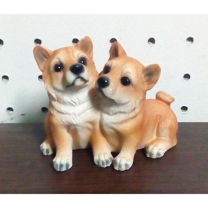 【浪漫349】外銷貨樣 雙狗系列 之 柴犬 波麗材質 狗模型雕塑擺飾