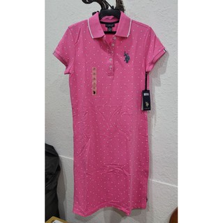 《U.S POLO ASSN》美國帶回全新正品！粉色水玉點點POLO衫排扣連身裙XS號