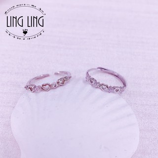 現貨｜香港正生銀飾❤️925純銀間隔愛心鑲鑽純銀戒指 開口戒指 調節戒指 銀飾