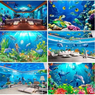 無縫大型壁畫3d立體壁紙海底世界海洋魚兒童房電視客廳背景牆紙 蝦皮購物