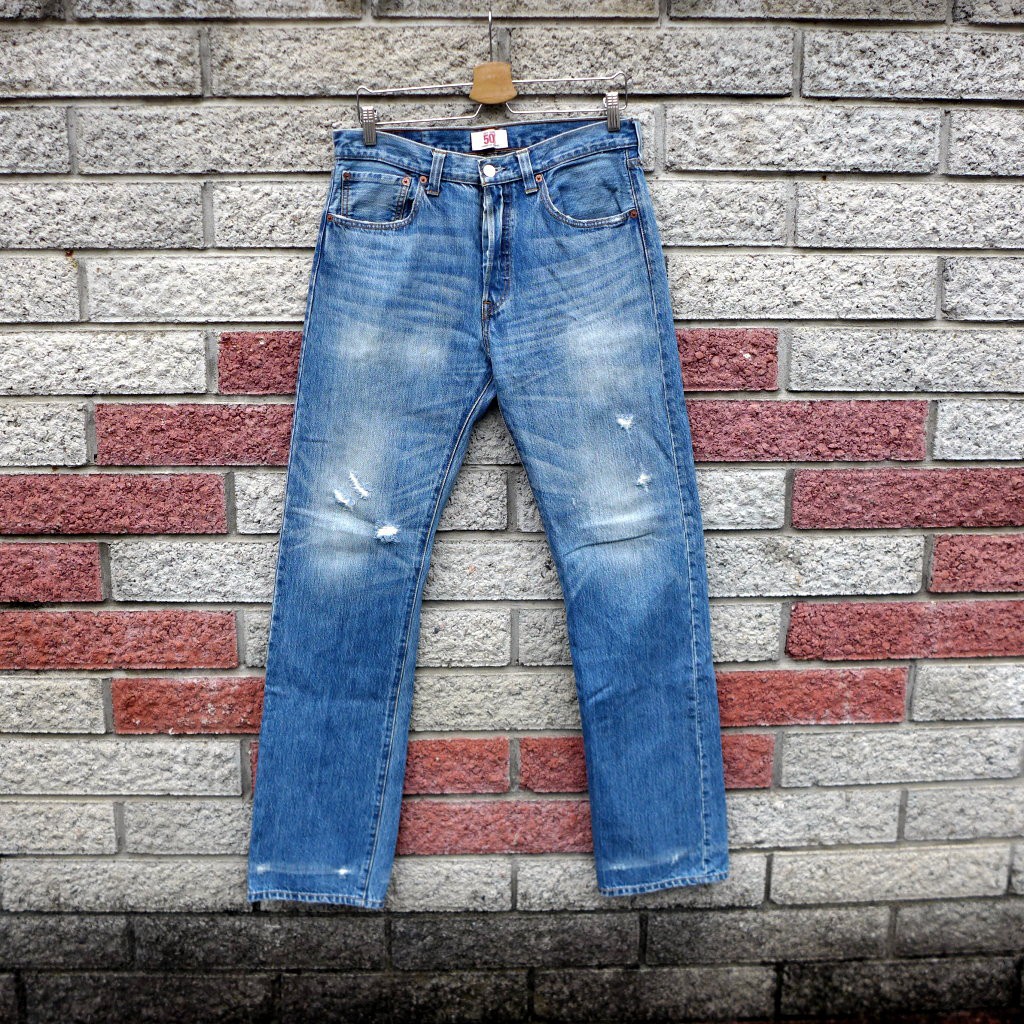 levis 501 二手牛仔褲-正品 木村拓哉著 破壞-(levis 08501-0090)-W32 L34