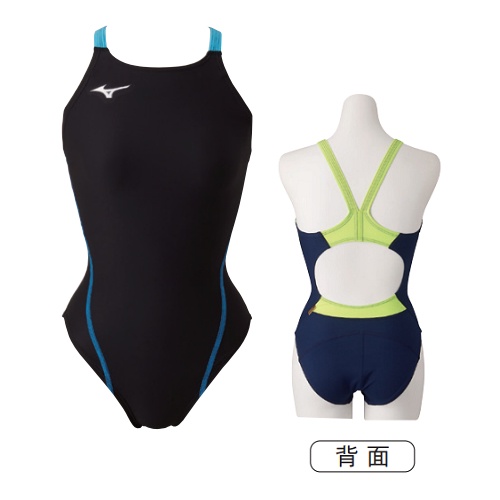 MIZUNO EXER SUITS 女泳衣 連身中叉泳衣 附掛鉤 N2MA826192 黑X淺藍【iSport商城】