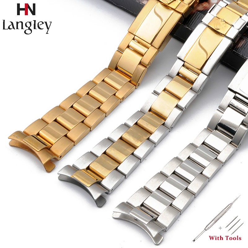 17 20 毫米寬全不銹鋼錶帶男士手錶配件適用於勞力士代托納系列弧口防水鋼錶帶女士手錶錶帶