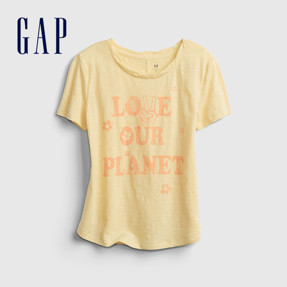 Gap 女童裝 童趣印花純棉短袖T恤-鵝黃色(681344)