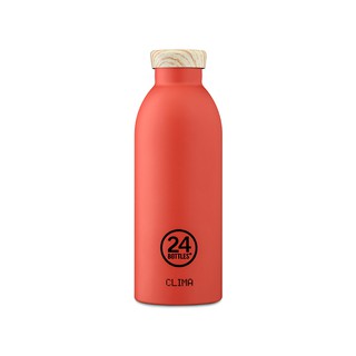 d1choice精選商品館 義大利 24Bottles 不鏽鋼雙層保溫瓶 500ml - 珊瑚紅(木紋蓋)