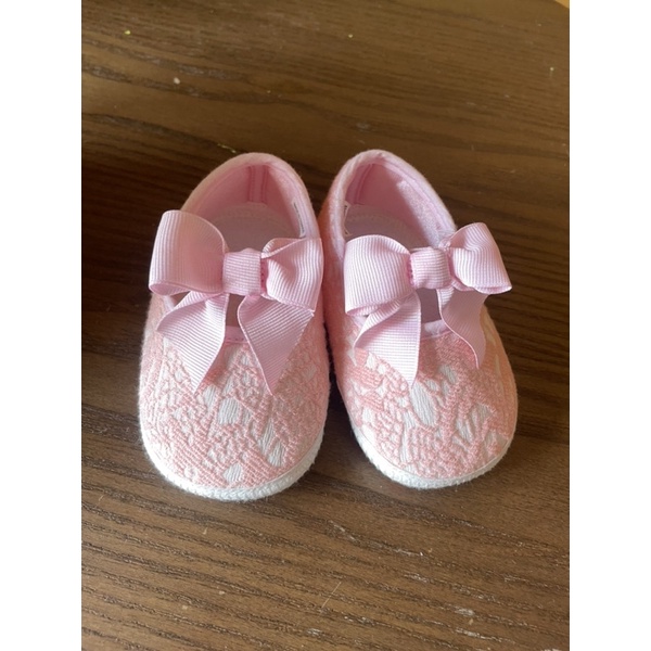 全新麗嬰房粉色蝴蝶結布底嬰兒鞋