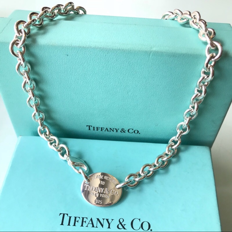 (限vanessaliuyoyo下標) Tiffany &amp; Co. 保證真品正品二手精品經典中性款純銀橢圓牌粗環項鍊