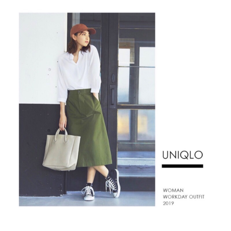 🥑Uniqlo🥑 2019女裝工作裙 橄欖綠 L 98%棉