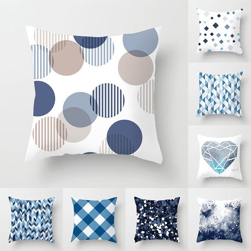 藍色幾何抱枕套/居家沙發裝飾靠枕靠墊套方形抱枕 雙面單面印花 40×40 45×45 50×50 60×60