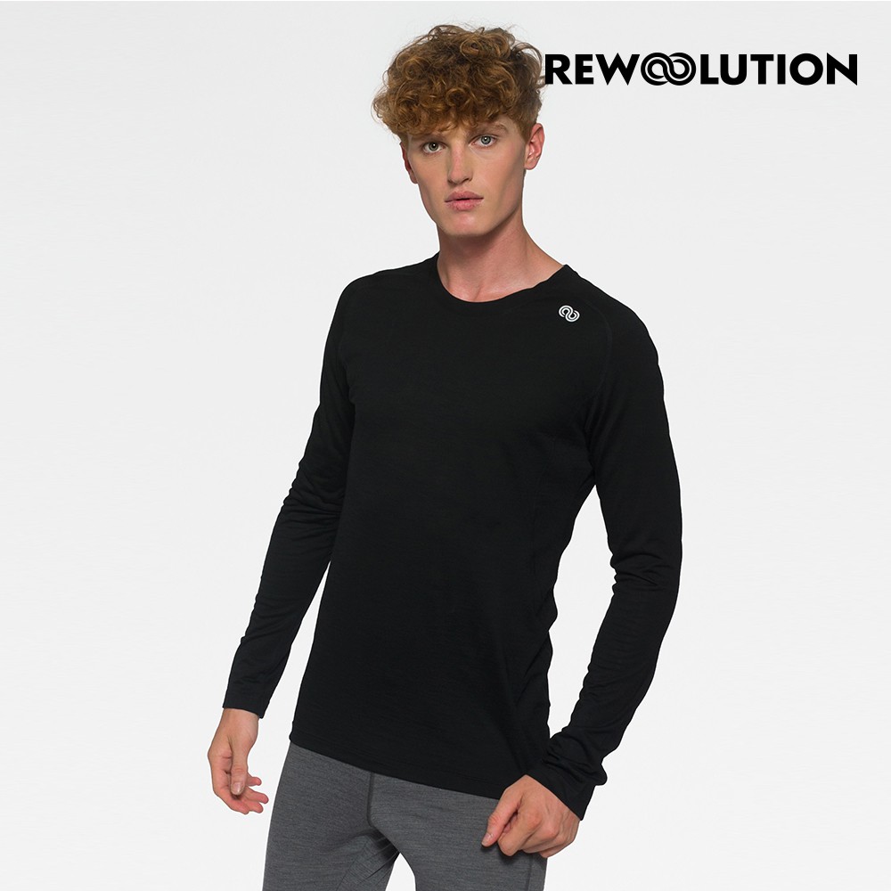 【REWOOLUTION】男TOMMY 140g長袖T恤[黑色]羊毛衣 登山必備 吸濕排汗| REJB2MC70195