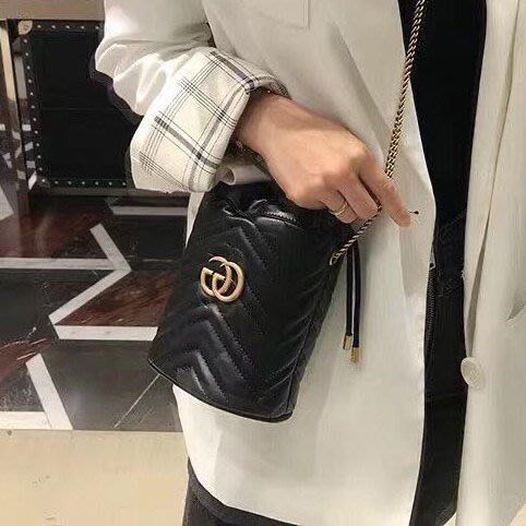 Gucci GG Marmont mini 黑色 迷你 圓筒 束口 水桶包 575163