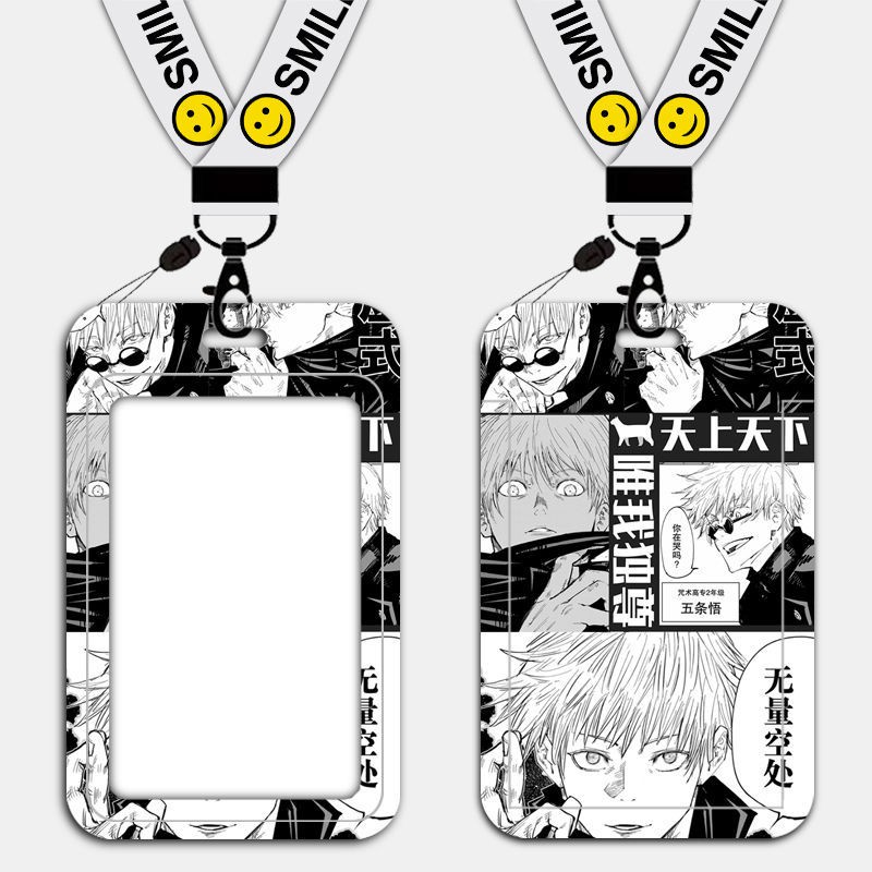 飯卡套學生校園帶掛繩滑蓋式塑料硬殼胸牌咒術回戰五條悟動漫周邊 蝦皮購物