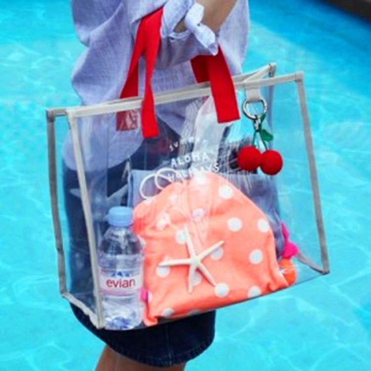 韓國時尚 PVC透明 手提袋 果凍包 手提包 托特包 子母包 沙灘包 海灘包 旅遊度假海邊包包 防水 女生包包 游泳包包