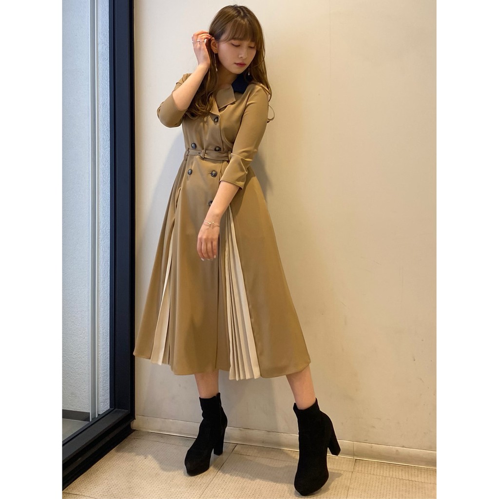 熱銷畫冊款 日本追單 Audrey日單 Redyazel 撞色造型風衣式連身洋裝風衣洋裝 蝦皮購物