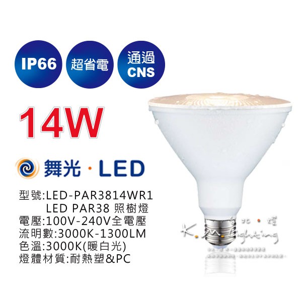 【台北點燈】舞光 14W LED PAR38 照樹燈 LED-PAR3814WR6 步道燈 草皮燈 戶外照明 投光燈