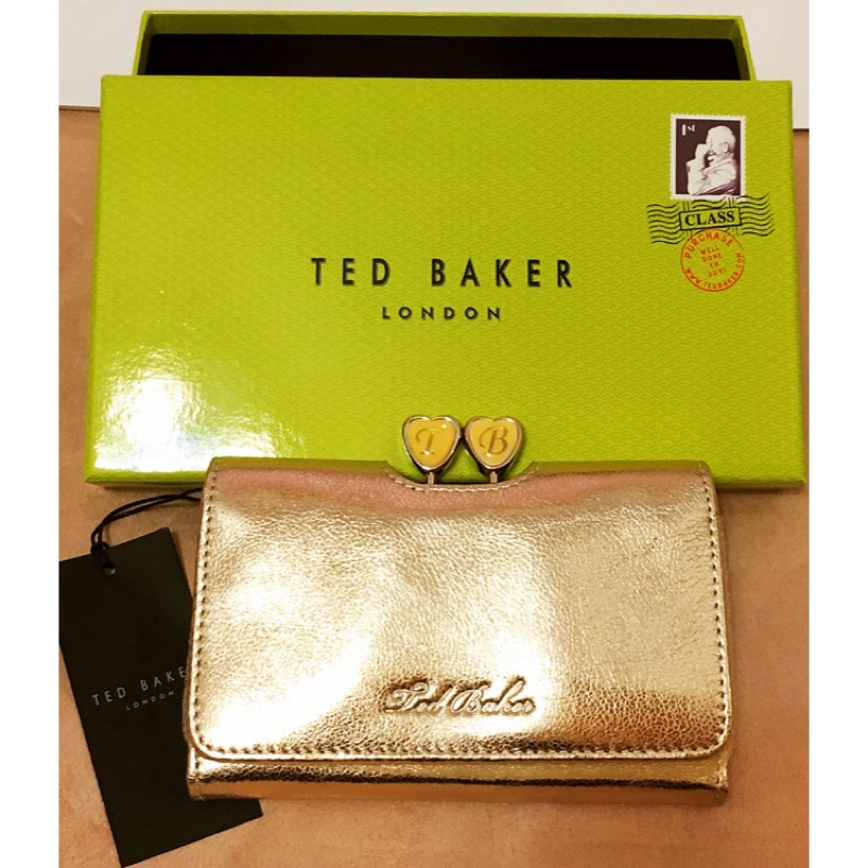 Ted Baker 英國品牌 金色愛心中夾皮夾