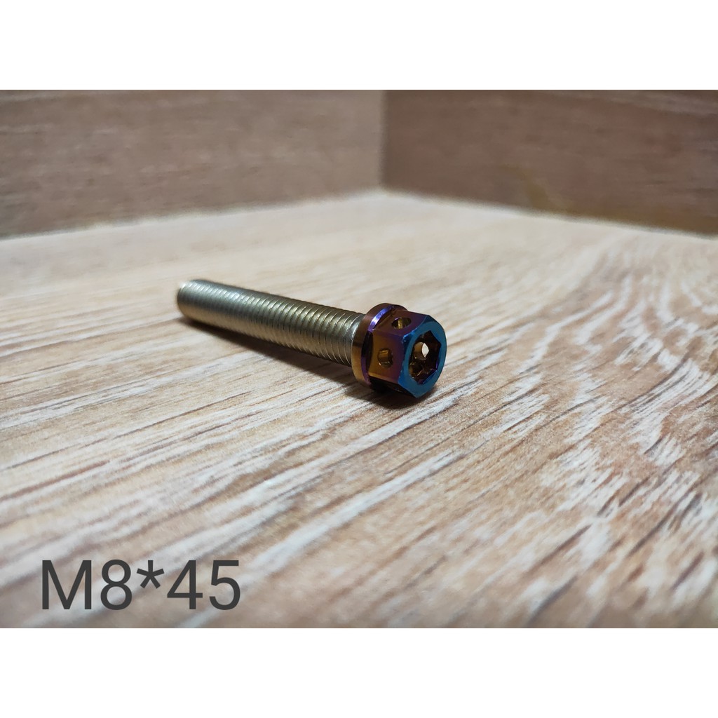 白鐵.鍍鈦內外六角螺絲 鍍鈦 螺絲 M8 * 45mm 牙長 P1.25牙距