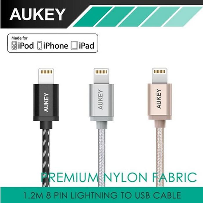 Aukey 優質尼龍織物 USB 電纜, 適用於 IPHONE CB-D16 黑色