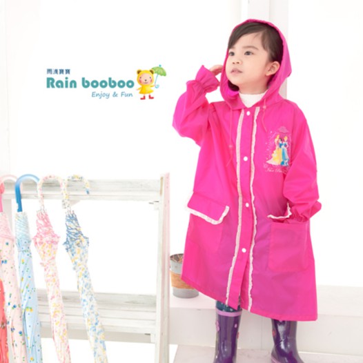 Rainbooboo桃紅公主洋裝式兒童風雨衣 背部加寬設計
