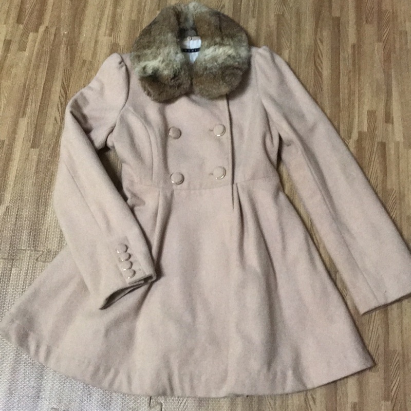 日本專櫃 ingni 兔毛領 毛呢 超顯瘦羊毛保暖大衣外套