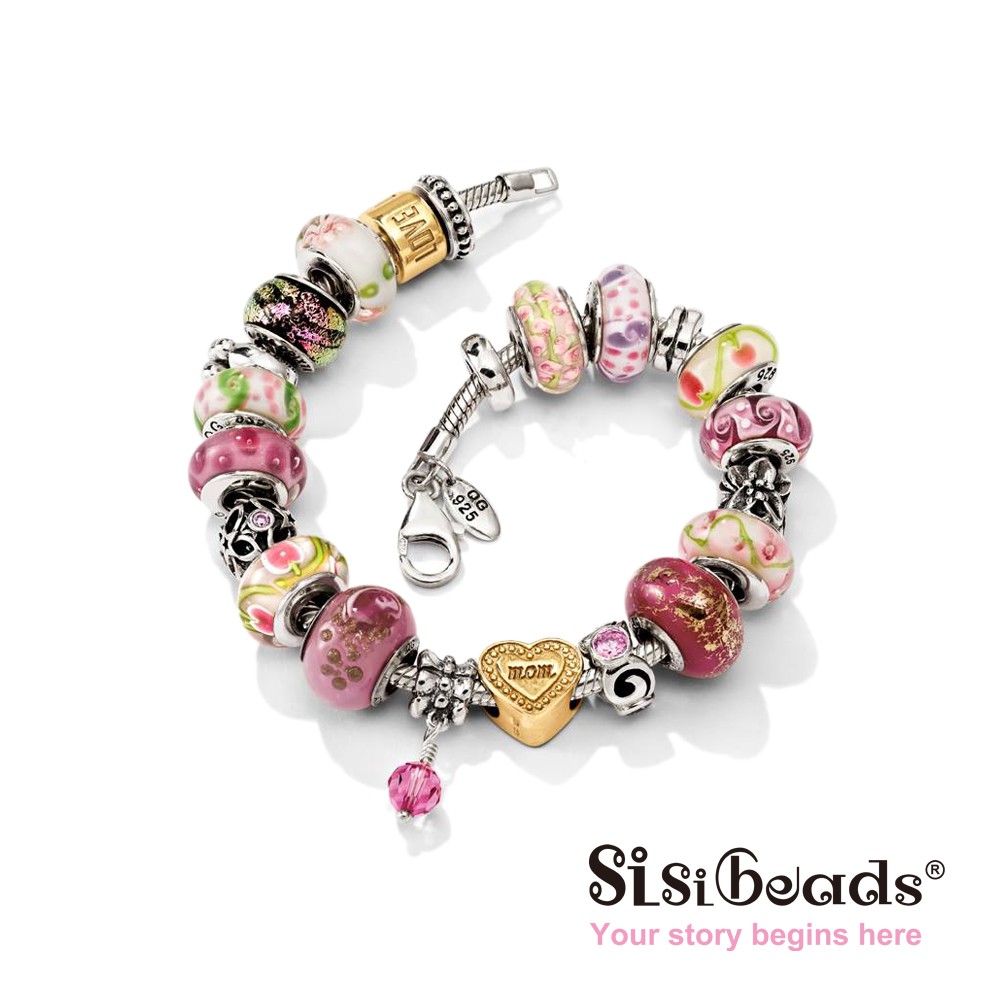 Sisibeads 純銀手鍊 適PANDORA 潘朵拉 Charms 純銀墜飾 璀璨水晶 晶亮嫩粉 全新代購荷蘭品牌