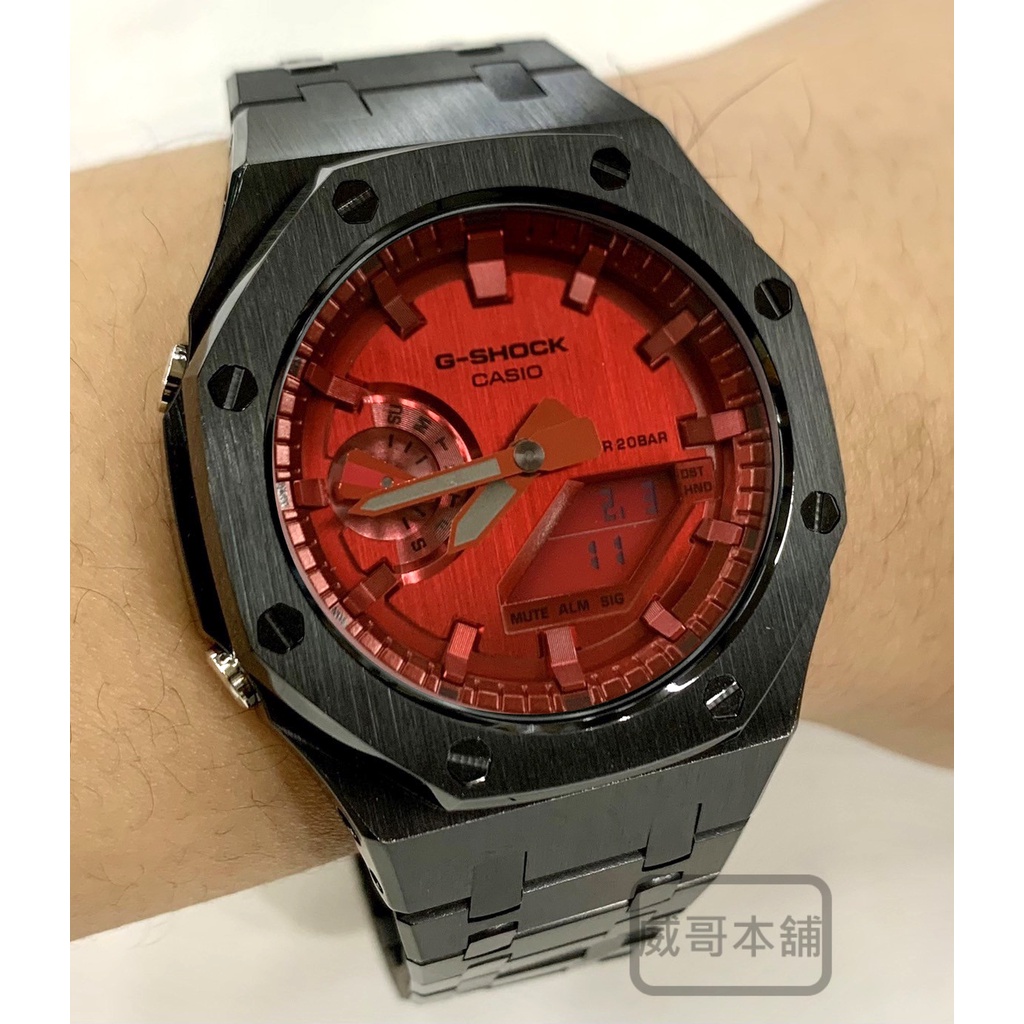 【威哥本舖】G-Shock 全新不鏽鋼改裝實品 GM-2100改裝 農家橡樹 GM-2100B-4A 已改含錶（全黑）