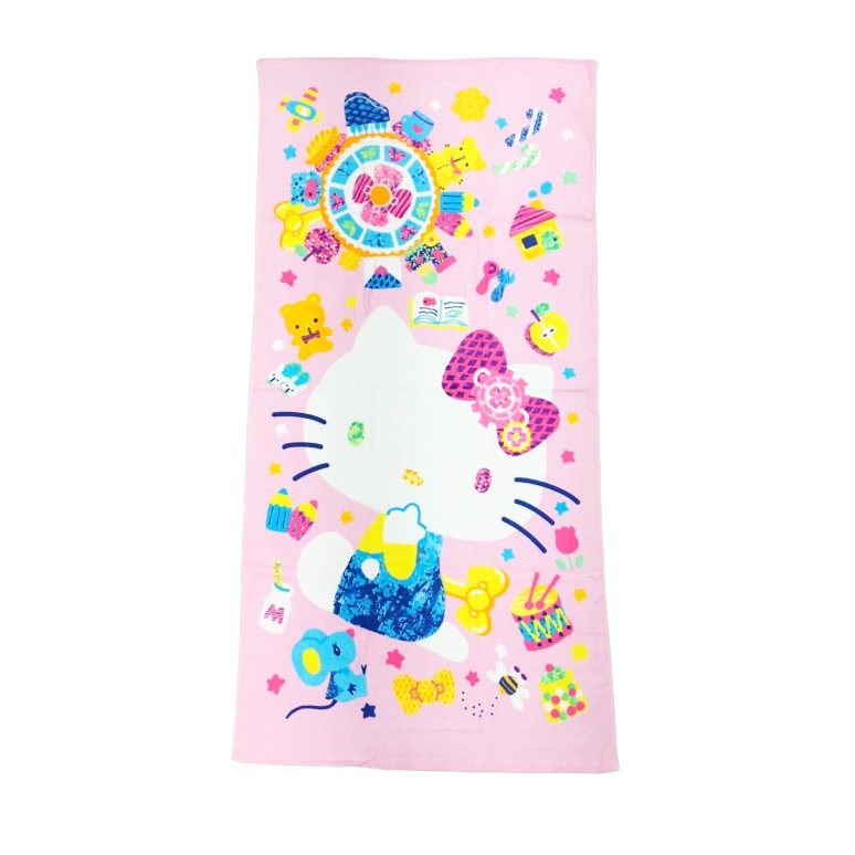 【Sanrio三麗鷗】繽紛凱蒂貓浴巾 100%棉 76x152cm