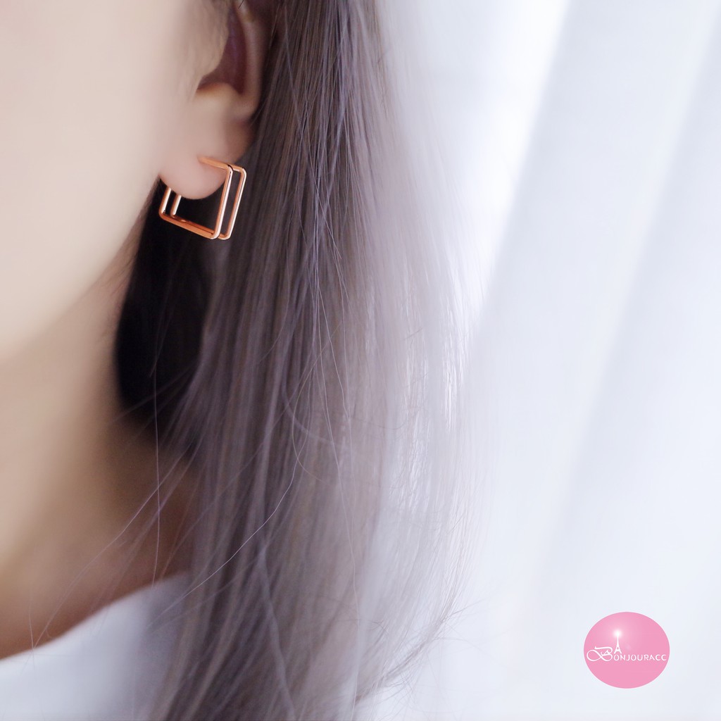 韓國 雙方塊簍空造型 針式耳環 耳環 韓國耳環 台灣現貨【Bonjouracc】