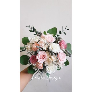 ❤°海藏設計 Pirate Design°❤貝瑟芬。浪漫春系乾燥花+不凋花捧花。花圈花冠。新娘捧花製作 鄉村雜貨
