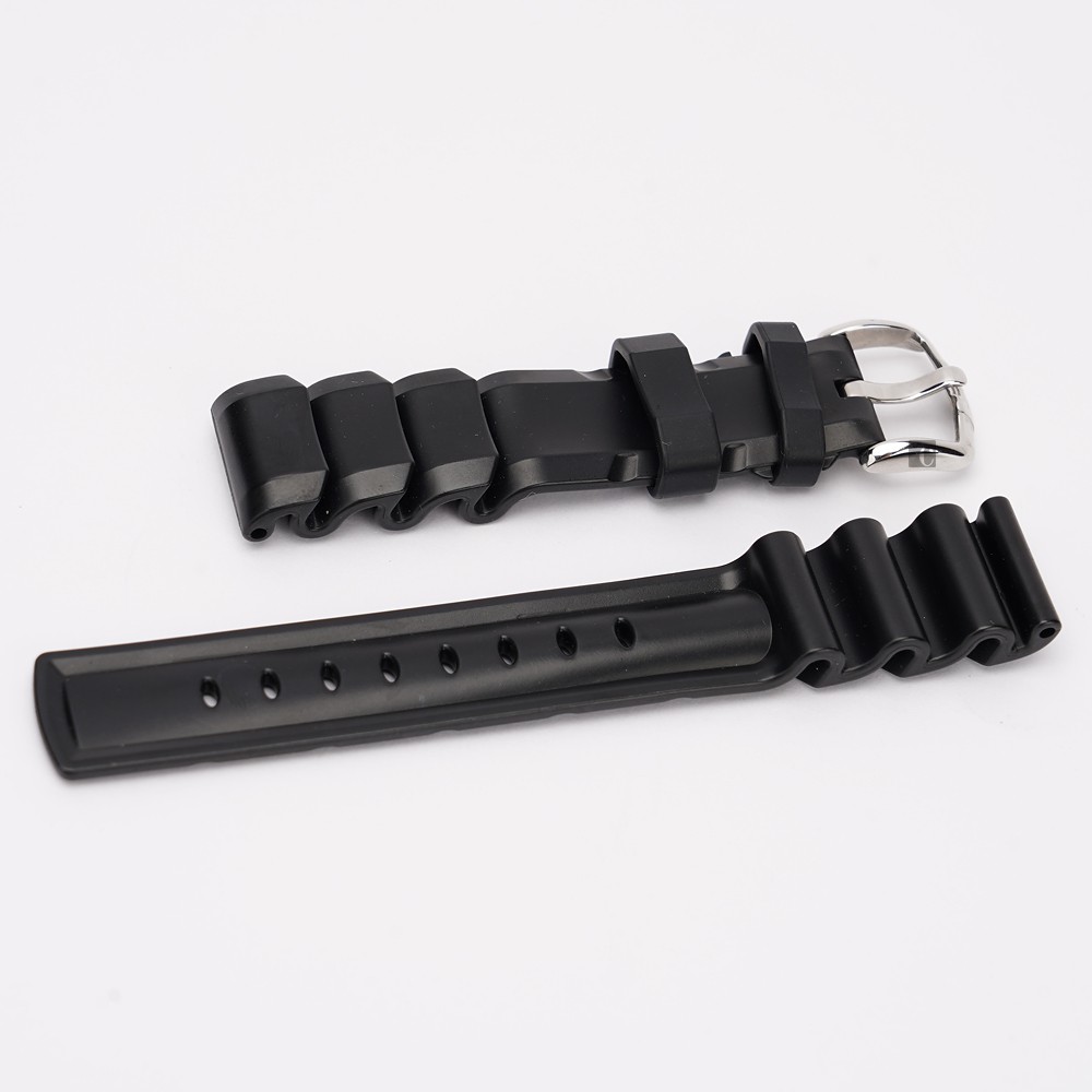 HIRSCH 海奕施 20mm可適用 黑色 蛇腹式漆皮橡膠錶帶