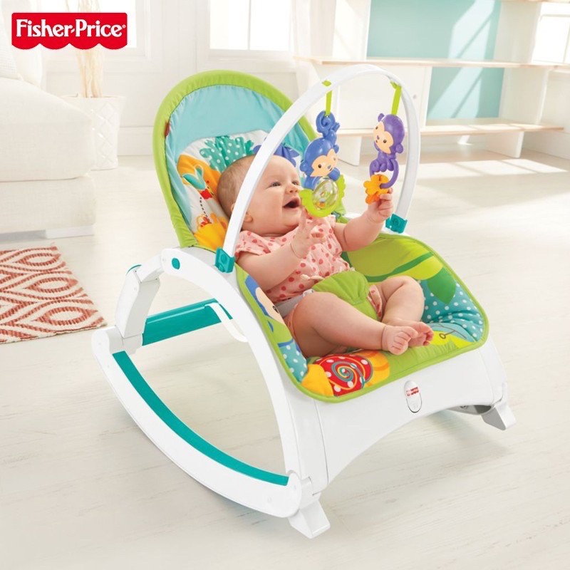 Fisher-Price 費雪-熱帶雨林 可攜式兩用震動 安撫椅 躺椅 遙遙椅 餐椅 可折疊 近全新